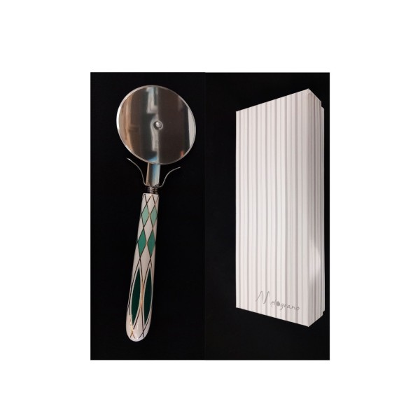 Tagliapizza con manico ceramica a rombi verde.CM.19 CON SCATOLA