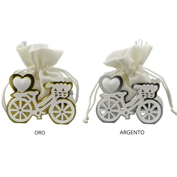 Scatolina bicicletta in plexi con sacchetto cotone.