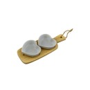 Antipastiera base legno e ciotole cuore ceramica bianca.MIS.BASE LEGNO 22X8,5CM- MIS.CIOT. 8X8 H2,5CM