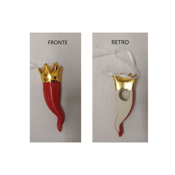 Cornetto rosso in ceramica da appendere e da appoggio.MIS.3X H.8CM