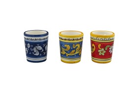 Candela in vaso ceramica decoro floreale.ASS.3 DIAM.6,5 H.7,5CM