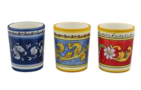 Candela in vaso ceramica decoro floreale.ASS.3 DIAM.10 H.12CM