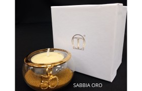 P/t light vetro con sabbia dorata e ciondolo in ottone ricoperto in oro,scatola compresa.DIAM.6 H.3,5 CM MADE IN ITALY