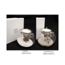 P/t light vetro con sabbia  e ciondolo in ottone bagno argento, scatola compresa.DIAM.8 H.6CM MADE IN ITALY