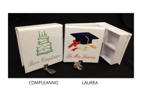 Scatola cartoncino con scomparto interno e ciondolo in ottone bagno argento.MIS.10X10 H3,5CM MADE IN ITALY