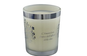 Candela vetro con decoro albero.DIAM.5 H.7CM GR.75