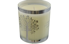 Candela vetro con decoro albero.DIAM.6,5 H.8CM GR.150
