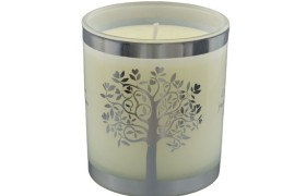 Candela vetro con decoro albero.DIAM.7 H9CM 5GR.200