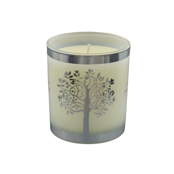Candela vetro con decoro albero.DIAM.7 H9CM 5GR.200