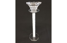 Candeliere vetro tondo con brillantini.H.23CM