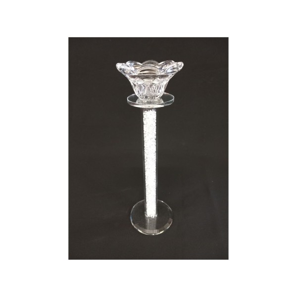 Candeliere vetro tondo con brillantini.H.23CM