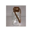 Lanterna vetro con manico corda, tappo sughero e luci  led.H.20CM