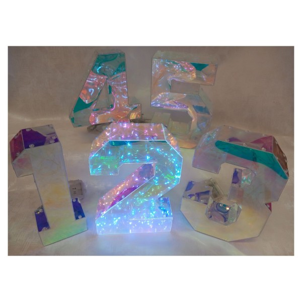 Numeri in PVC cangiante con luci led.H.25CM