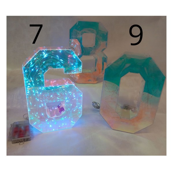 Numeri in PVC cangiante con luci led.H.25CM