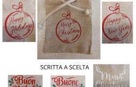 Sacchetto cotone con frasi natalizie.MIS.10X12CM