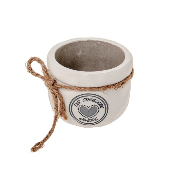 P/piante ceramica con frase e nastro yuta.DIAM.9.5 H.8.5 CM