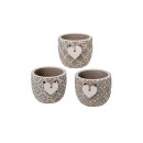 P/piante ceramica decorato con cuoricino legno.ASS.3 DIAM.7 H.7 CM