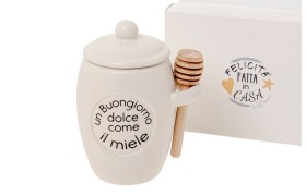 Barattolo ceramica con spargimiele,scatola compresa.H.11CM