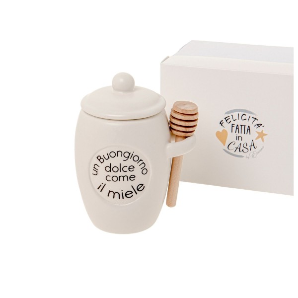 Barattolo ceramica con spargimiele,scatola compresa.H.11CM