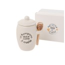 Barattolo ceramica con spargimiele,scatola compresa.H.11CM