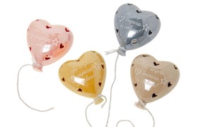 Cuore da appendere in ceramica con luce led. ASS.4 CM.9