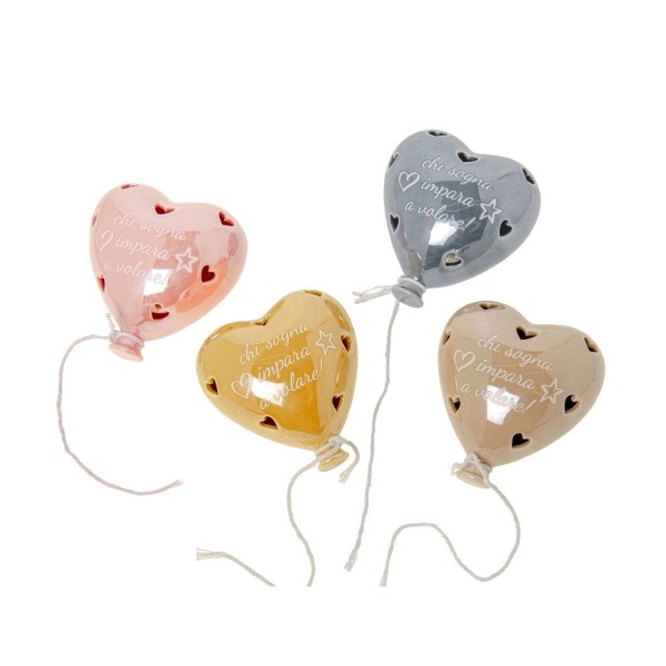 Cuore da appendere in ceramica con luce led. ASS.4 CM.9
