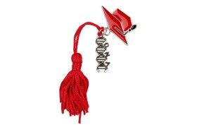 Ciondolo zama tocco/biologia con nappa rossa.CM.3,5