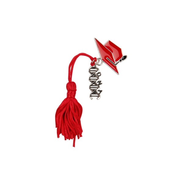 Ciondolo zama tocco/biologia con nappa rossa.CM.3,5
