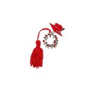 Ciondolo zama tocco/alloro con nappa rossa.CM.3,5