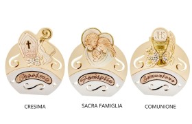 Icona resina con dettagli oro e scritta legno.H.12CM