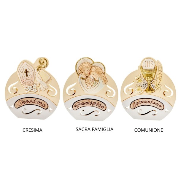 Icona resina con dettagli oro e scritta legno.H.12CM