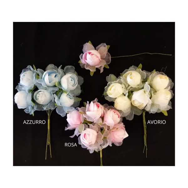 MAZZO 6PZ Rosa con tulle.DIAM.4CM