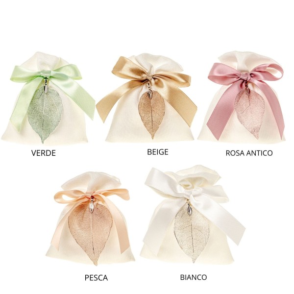 Sacchetto tessuto con applicazione foglia.MIS.10X12CM