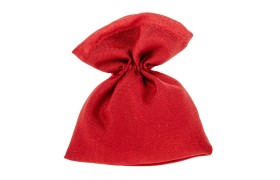 Sacchetto tessuto rosso bordato.MIS.10X12CM