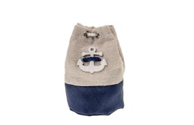 Saccotto tessuto grezzo bicolore con ancora legno.H11CM
