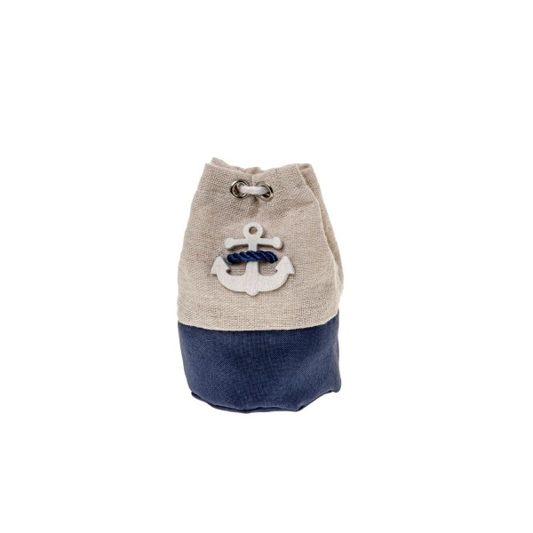 Saccotto tessuto grezzo bicolore con ancora legno.H11CM