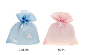 Sacchetto velo con cuoricini glitter.MIS.10X12CM