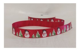 Nastro raso rosso con pupazzo di neve.MM.16 MT15