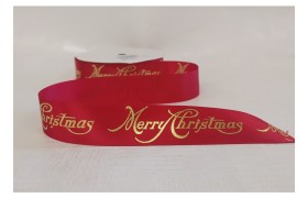 Nastro raso rosso con scritta oro MERRY CHRISTMAS.MM.25 MT15