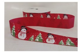 Nastro raso rosso con pupazzo di neve.MM.25 MT.10