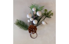 Pick ramo pino con bacche bianche .H15CM