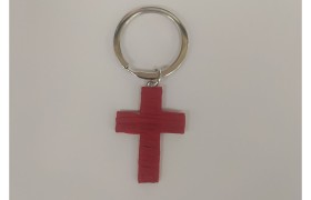 P/chiavi  croce in metallo e raffia rossa.MIS.2,5X4CM