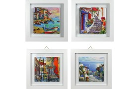 Quadro in MDF e ceramica con paesaggi.ASS.4 MIS.15X15CM