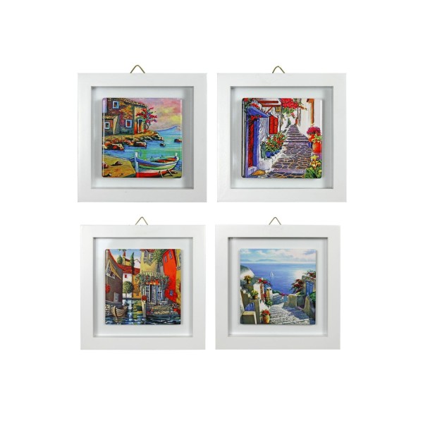 Quadro in MDF e ceramica con paesaggi.ASS.4 MIS.15X15CM