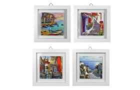 Quadro in MDF e ceramica con paesaggi.ASS.4 MIS.25X25CM