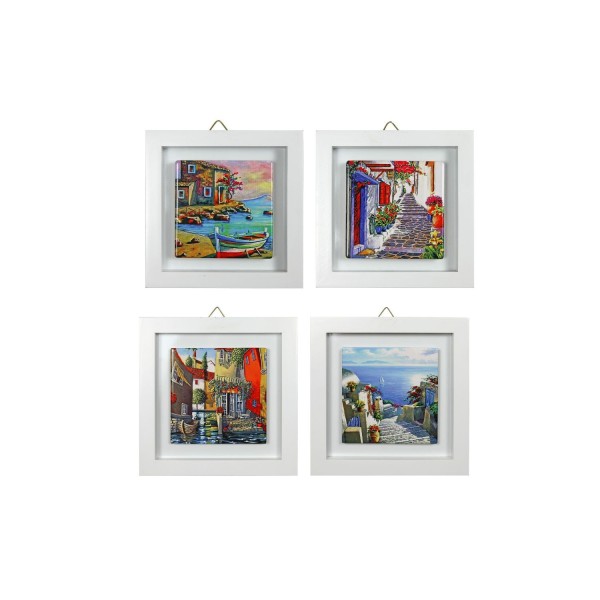 Quadro in MDF e ceramica con paesaggi.ASS.4 MIS.25X25CM