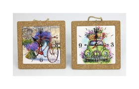 Orologio ceramica e sughero.ASS.2 MIS.19,5X19,5 CM