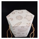 Scatola esagonale cartoncino  decoro universo e manici corda.MIS.21X21 H21CM