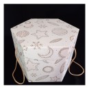Scatola esagonale cartoncino  decoro universo e manici corda.MIS.30X30 H24CM