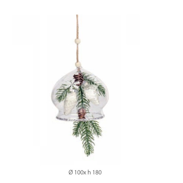 Campanella in vetro da appendere con decoro natalizio.DIAM.10XH18CM